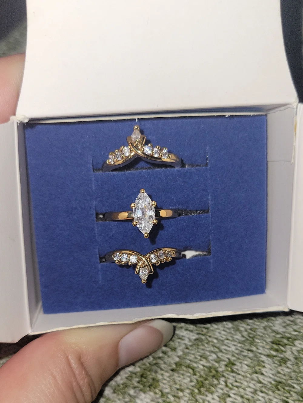 Vintage Avon Gold Tone Marquise Trio Ring Set with Clear Stones - Women Jewelry